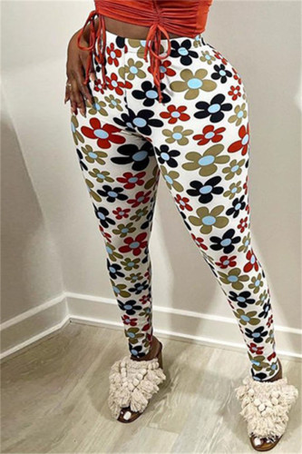 White Fashion Casual Print Basic Skinny High Waist Pencil Trousers