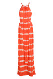 Tangerine sexigt tryck Tie Dye Patchwork Asymmetriskt spaghettiband ärmlöst i två delar