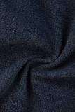 Robe décontractée grande taille col rabattu en maille patchwork manches courtes bleu