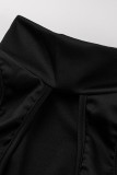 Negro Moda Sexy Sólido Ahuecado Patchwork Sin espalda Cuello alto Vestidos de manga larga