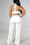 White Sexy Solid Patchwork Backless Asymmetrical Halter Plus Size Two Pieces