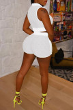 White Fashion Sexy Solid Hollowed Out Patchwork See-through Turndown Collar Sleeveless Two Pieces