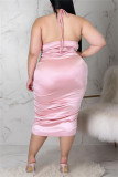 Кофейное модное сексуальное однотонное платье с открытой спиной и бретельками на лямках Платья больших размеров
