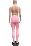Pink Sexy Casual Solid Vests Pants U Neck Sleeveless Two Pieces