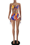 Multicolor Fashion Sexy Print Bandage Backless Strapless Sleeveless Two Pieces