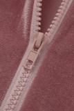 Svart Casual Solid Patchwork Zipper Collar Regular Rompers