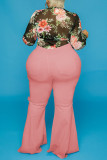 ピンクファッションカジュアルソリッドリップドプラスサイズジーンズ