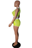 Yellow Fashion Sexy Solid Hollowed Out Patchwork See-through Turndown Collar Sleeveless Two Pieces