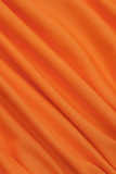 Mandarina rojo sexy sólido ahuecado hacia fuera patchwork correa de espagueti lápiz falda vestidos