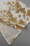 Gold Sexy bestickte Pailletten Patchwork Kleider mit schrägem Kragen