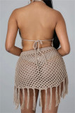 Black Fashion Sexy Solid Tassel Bandage Hollowed Out Backless Swimwears (Without Paddings)