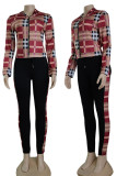 Earth Yellow Casual Plaid Print Patchwork Hooded Collar Long Sleeve Two Pieces