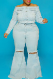 Rosa Mode Casual Solid Ripped Plus Size Jeans
