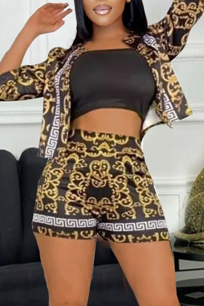 

Black Gold Fashion Street Print Split Joint Three Quarter Two Pieces