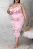 Rosa Mode Sexig Solid Backless Fold Halter Sling Dress Plus Size Klänningar