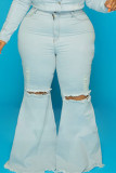 Rosa Mode Casual Solid Ripped Plus Size Jeans