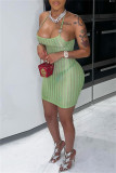 Green Fashion Sexy Solid See-through Backless Spaghetti Strap Sleeveless Dress Dresses