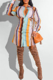 Stripe Fashion Casual Striped Print Hollowed Out Turndown Collar Shirt Dress Dresses