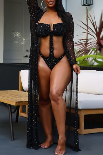 Black Fashion Sexy Hot Drilling See-through Swimwears (Zonder Paddings)