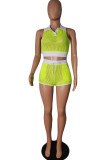 Pink Fashion Sexy Solid Hollowed Out Patchwork See-through Turndown Collar Sleeveless Two Pieces