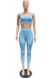 Light Blue Sexy Casual Solid Vests Pants U Neck Sleeveless Two Pieces
