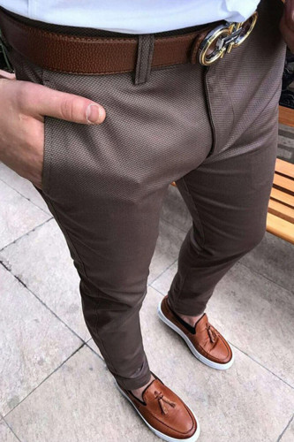 Pantaloni a matita a vita media dritti solidi casual alla moda di caffè profondo