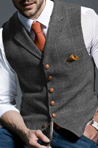 Lichtgrijze mode-casual geruite patchwork-topjes met omslagkraag en gesp