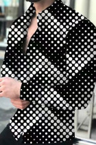 Black White Fashion Street Print Polka Dot Patchwork Buckle Turndown Collar Tops
