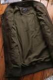Armeegrüne, lässige, solide, bestickte, Patchwork-Taschen- und Stehkragen-Oberbekleidung mit Reißverschluss