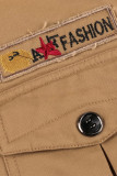 Kaki Casual effen patchwork Zak Metalen accessoires Decoratie Rits Kraag met capuchon Bovenkleding