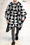 Black Gray Fashion Casual Print Patchwork Hooded Collar Outerwear