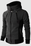 Grey Casual Solid Patchwork Zipper Hooded Collar Outerwear