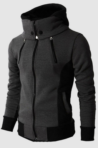Dark Gray Casual Solid Patchwork Zipper Hooded Collar Outerwear