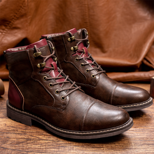 Chaussures en cuir rondes à fermeture à glissière contrastées à la mode marron