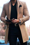 Khaki Fashion Solid Pocket Buckle Turndown Collar Outerwear