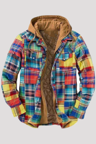 Multi-color Fashion Casual Plaid Patchwork Hooded Collar Outerwear