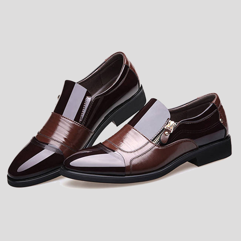 

Brown Fashion Split Joint Zipper Pointed Leather Shoes