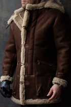 Prendas de abrigo con hebilla de bolsillo de patchwork casual de moda marrón
