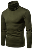 Army Green Fashion Casual Solid Patchwork Basic Turtleneck Tops