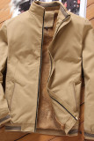 Ropa de abrigo casual con cuello mandarín y cremallera de patchwork amarillo tierra