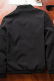Vêtement d'extérieur à col mandarin à fermeture à glissière solide décontracté noir