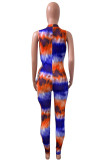 Blå Orange Mode Sexig Print Bandage urholkat Halv Turtleneck Skinny Jumpsuits