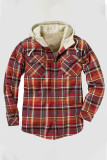 Orange Casual Plaid Print Patchwork Buckle Hooded Collar Outerwear