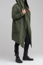 Prendas de abrigo casual de parches lisos bolsillo con capucha cuello verde moda verde