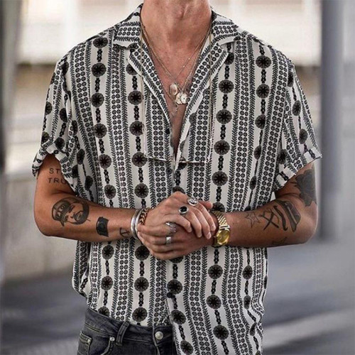 Camicie da uomo con colletto alla rovescia di base con stampa di moda grigia
