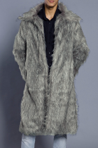 Grey Fashion Casual Patchwork Pocket Basic Turndown Collar Outerwear