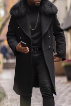 Black Fashion Casual Patchwork Patchwork Buckle Turndown Collar Outerwear