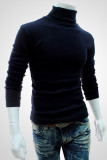 Blue Casual Solid Patchwork Turtleneck Tops
