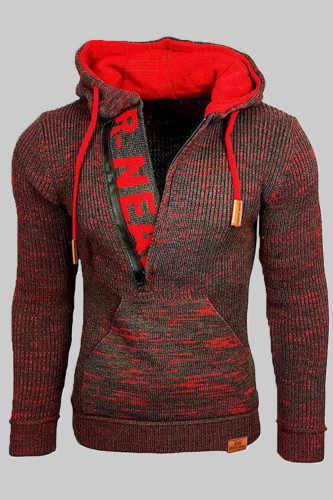 Black Red Fashion Casual Solid Patchwork Hooded Collar Tops