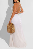 ホワイト セクシー ソリッド パッチワーク スパゲッティ ストラップ スリング ドレス ドレス